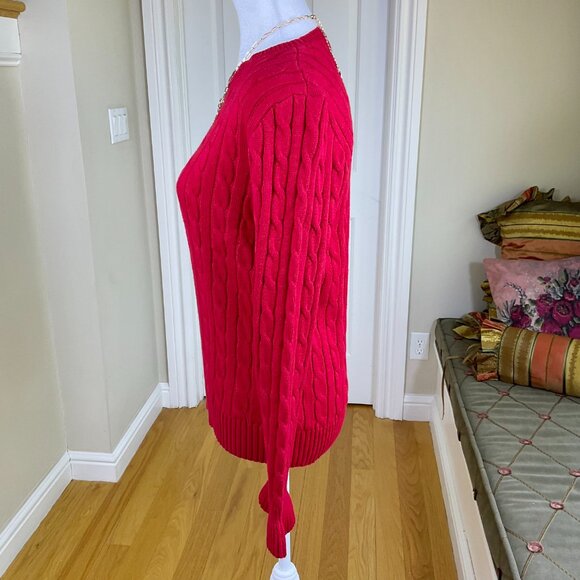 Lauren Ralph Lauren Sweater Cotton Cable Knit Flared Cuff Long Sleeves Red (M) - Picture 2 of 7